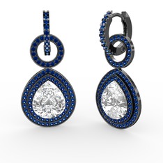 Swarovski ve lab safir 925 ayar siyah rodyum kaplama gümüş küpe