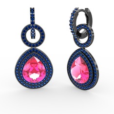 Pembe kuvars ve lab safir 925 ayar siyah rodyum kaplama gümüş küpe