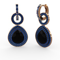 Siyah zirkon ve lab safir 18 ayar rose altın küpe