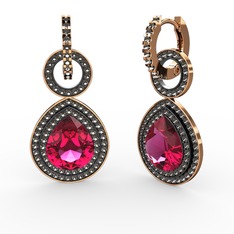 Rodolit garnet ve dumanlı kuvars 14 ayar rose altın küpe