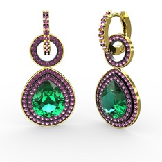 Matla Damla Küpe - Yeşil kuvars ve rodolit garnet 18 ayar altın küpe #y4hwoa
