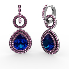 Lab safir ve rodolit garnet 8 ayar beyaz altın küpe