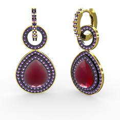 Matla Damla Küpe - Kök yakut ve ametist 18 ayar altın küpe #ymy57c