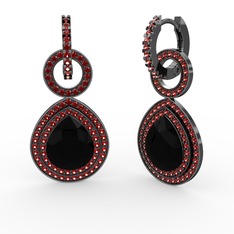 Matla Damla Küpe - Siyah zirkon ve garnet 925 ayar siyah rodyum kaplama gümüş küpe #yuytye