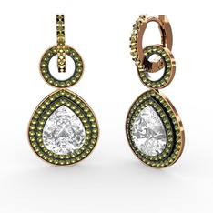 Beyaz zirkon ve peridot 8 ayar rose altın küpe