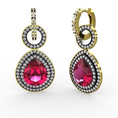 Matla Damla Küpe - Rodolit garnet ve pırlanta 8 ayar altın küpe (1.98 karat) #zepc50