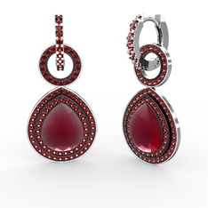 Kök yakut ve garnet 18 ayar beyaz altın küpe