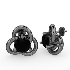 Düğüm Tektaş Mini Küpe - Siyah zirkon 925 ayar siyah rodyum kaplama gümüş küpe #105xq07