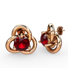 Düğüm Tektaş Mini Küpe - Garnet 14 ayar rose altın küpe #166a37e