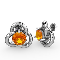 Düğüm Tektaş Mini Küpe - Sitrin 8 ayar beyaz altın küpe #1vkivh7