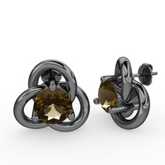 Düğüm Tektaş Mini Küpe - Dumanlı kuvars 925 ayar siyah rodyum kaplama gümüş küpe #1w2cxgx