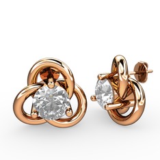 Düğüm Tektaş Mini Küpe - Pırlanta 925 ayar rose altın kaplama gümüş küpe (0.48 karat) #fqt414