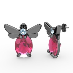 Elisa Kelebek Küpe - Pembe kuvars ve akuamarin 925 ayar siyah rodyum kaplama gümüş küpe #10lzftj