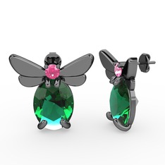 Elisa Kelebek Küpe - Yeşil kuvars ve pembe kuvars 925 ayar siyah rodyum kaplama gümüş küpe #10nkz62