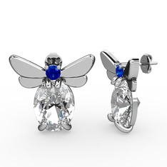 Elisa Kelebek Küpe - Swarovski ve lab safir 14 ayar beyaz altın küpe #11595up