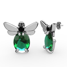 Elisa Kelebek Küpe - Yeşil kuvars ve siyah zirkon 14 ayar beyaz altın küpe #11eezxo