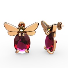 Elisa Kelebek Küpe - Rodolit garnet ve dumanlı kuvars 14 ayar rose altın küpe #12egs1e