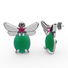 Elisa Kelebek Küpe - Kök zümrüt ve rodolit garnet 18 ayar beyaz altın küpe #12gd5uj