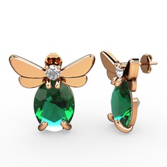 Elisa Kelebek Küpe - Yeşil kuvars ve beyaz zirkon 18 ayar rose altın küpe #12mevm0