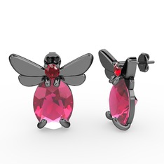Pembe kuvars ve garnet 925 ayar siyah rodyum kaplama gümüş küpe