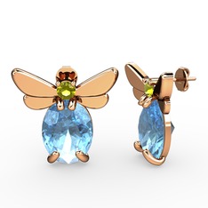 Elisa Kelebek Küpe - Akuamarin ve peridot 8 ayar rose altın küpe #13wj3ya