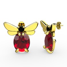 Garnet ve siyah zirkon 14 ayar altın küpe