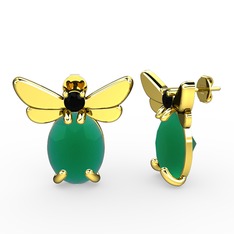 Elisa Kelebek Küpe - Kök zümrüt ve siyah zirkon 8 ayar altın küpe #147eq8f