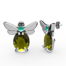 Peridot ve kök zümrüt 14 ayar beyaz altın küpe