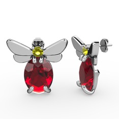 Elisa Kelebek Küpe - Garnet ve peridot 8 ayar beyaz altın küpe #15pvs45