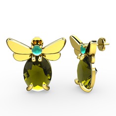 Elisa Kelebek Küpe - Peridot ve kök zümrüt 8 ayar altın küpe #1770fyn