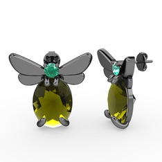 Elisa Kelebek Küpe - Peridot ve yeşil kuvars 925 ayar siyah rodyum kaplama gümüş küpe #18yiq3y