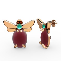 Kök yakut ve kök zümrüt 14 ayar rose altın küpe