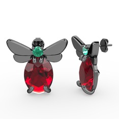 Garnet ve yeşil kuvars 925 ayar siyah rodyum kaplama gümüş küpe
