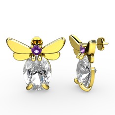 Elisa Kelebek Küpe - Beyaz zirkon ve ametist 8 ayar altın küpe #1a1wkio