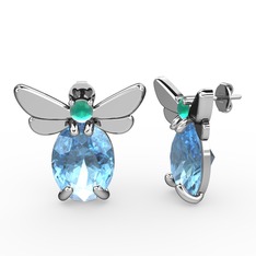 Elisa Kelebek Küpe - Akuamarin ve kök zümrüt 14 ayar beyaz altın küpe #1auj8s6