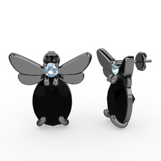 Elisa Kelebek Küpe - Siyah zirkon ve akuamarin 925 ayar siyah rodyum kaplama gümüş küpe #1b03xmx