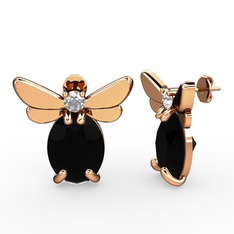 Elisa Kelebek Küpe - Siyah zirkon ve swarovski 14 ayar rose altın küpe #1bi0c3n