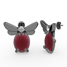 Kök yakut ve beyaz zirkon 925 ayar siyah rodyum kaplama gümüş küpe