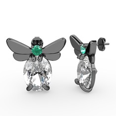Elisa Kelebek Küpe - Swarovski ve yeşil kuvars 925 ayar siyah rodyum kaplama gümüş küpe #1c7raui
