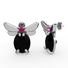 Siyah zirkon ve rodolit garnet 14 ayar beyaz altın küpe