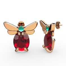 Garnet ve kök zümrüt 925 ayar rose altın kaplama gümüş küpe