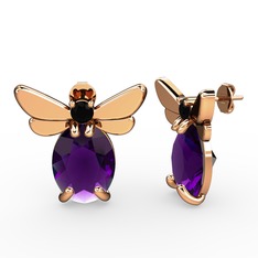 Elisa Kelebek Küpe - Ametist ve siyah zirkon 925 ayar rose altın kaplama gümüş küpe #1e5wrn8