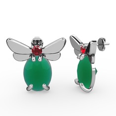 Elisa Kelebek Küpe - Kök zümrüt ve garnet 18 ayar beyaz altın küpe #1f013dq