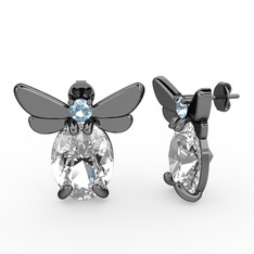 Elisa Kelebek Küpe - Beyaz zirkon ve akuamarin 925 ayar siyah rodyum kaplama gümüş küpe #1fdudj9