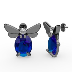 Elisa Kelebek Küpe - Lab safir ve swarovski 925 ayar siyah rodyum kaplama gümüş küpe #1fraknz