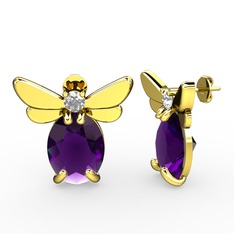 Elisa Kelebek Küpe - Ametist ve swarovski 18 ayar altın küpe #1fx094f