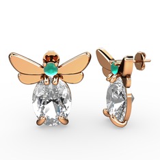Elisa Kelebek Küpe - Beyaz zirkon ve kök zümrüt 8 ayar rose altın küpe #1gi1mfd