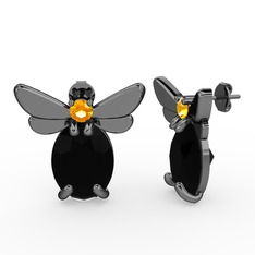 Elisa Kelebek Küpe - Siyah zirkon ve sitrin 925 ayar siyah rodyum kaplama gümüş küpe #1gxt4m9