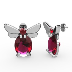 Rodolit garnet ve garnet 8 ayar beyaz altın küpe