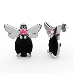 Elisa Kelebek Küpe - Siyah zirkon ve pembe kuvars 18 ayar beyaz altın küpe #1hpxnuq